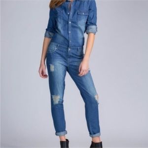 Signature 8 Denim Distressed Jumpsuit Size S/M